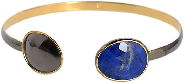 Lapis Lazuli Gemstone 925 Solid Sterling Silver Gold Plated Cuff Bangle Beautiful Handmade Jewellery Birthday Gift