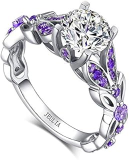 Jeulia 4.3 Carat Personalized Sterling Silver Butterfly Rings for Women Purple Amethyst Bridal Round Cut Wedding Engagement Eternity Valentine's Promise Ring Set