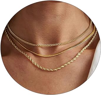 14k Gold Plated Twisted Bead Necklace with Rope Chain and Lobster Clasp for Women, Elegant Layered LEXODY Design from USA