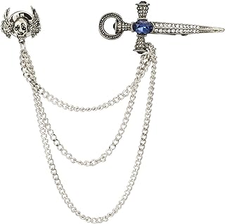 Knighthood Flying Skull and Rhinestone Sword Collar Brooch -Silver Silver
