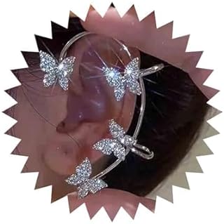 Butterfly Ear Cuff Earrings Gold Rhinestone Butterfly Wrap Crawler Earrings Cz Full Ear Earrings No Piercing Earrings Jewelry for Women and Girls Animal Earrings