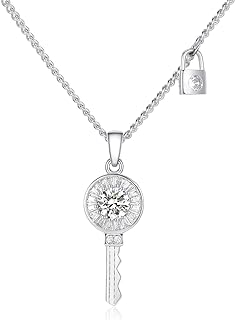14k Gold-Plated Post Faux Diamond Pendant O Chain Necklace with Key, Heart, and Cross Charms - Elegant Zircon-Embellished Jewelry for Women
