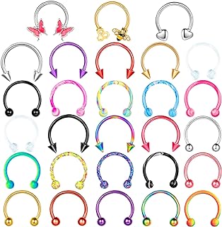 AUGVO 28 Pcs Septum Rings 16G Septum Jewelry Septum Rings for Women Septum Piercing Lip Rings Nose Piercing Jewelry Tragus Horseshoe Stainless Steel 10mm Christmas Gift