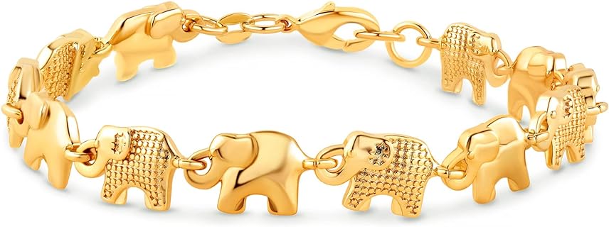 Lobster Claw Clasp Children's Gold Bangle Bracelet, Elephant Design, for Women, Barzel 18K Gold Plated, Made in Brazil