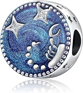QeenseKc 12 Zodiac Sign Charm Horoscope Constellation Bule Enamel Star Charm for Pandora Bracelet Birthday Gift