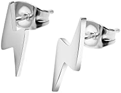 Push Back Stainless Steel Lightning Bolt Stud Earrings for Women and Teens - Durable Design Jewelry