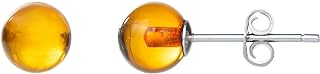 Baltic Amber Sterling Silver Small Stud Ball Earrings for Women