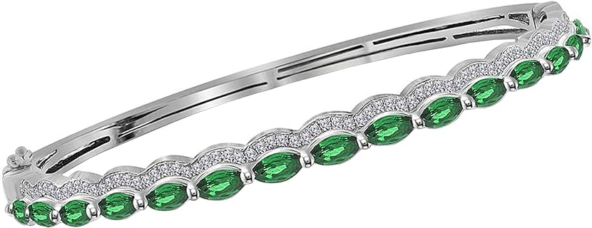 Dazzlingrock Collection 2.43 Carat (ctw) Marquise Emerald Bangle Bracelet, 14K White Gold 3/8 CT