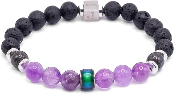 Temperature - Unique Unisex Bracelets - Lava Stone - Creative Change Color Bead Temperature - Hematite Stone - Help Health Support - Meditation Yoga - 8mm Beads Stretch Bracelet for Men, Women, Her & Him With Luxury Gift Box