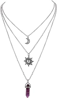 Sacina Gothic Sun and Moon Neckalce, Moon and Sun Pendant, Crystal Necklace, Layered Necklace for Women, Gothic Necklace,Goth Necklace, Halloween Necklaces, Christmas New Year Jewelry Gift For Women