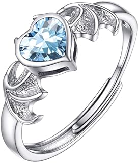 PROSILVER 925 Sterling Silver Cute Bat Wings Ring, Halloween Jewelry for Women, Gorgeous Birthstone Heart Ring Jan-Dec, Adjustable, Come Gift Box