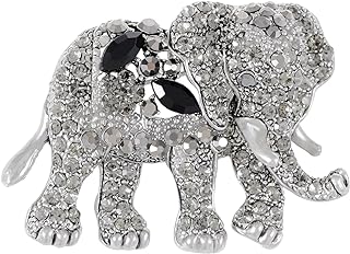 Easy-Hook African Brooch - Alilang Indian King Elephant Brooch with Clear Crystal Rhinestone - Silver-Tone Alloy for Animal Lovers - Fabulous Elephant Design