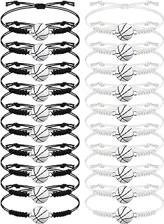 Jadive 20 Pieces Basketball Bracelets Adjustable Basketball Charm Bracelet Basketball Cord Braided Rope Bracelet with Charm Gifts for Girl Teens Most Sport Team Players