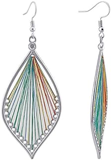 Chic Colorful Dangle Earrings with French Wire Back Finding and Cubic Zirconia for Women - Bohemian Layered Leaf Design