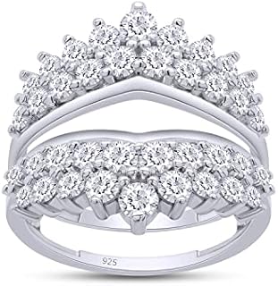 1.90Ct Round Cut Lab Created Moissanite Diamond Double Row Solitaire Enhancer Guard Ring For Women In 14K Gold Over Sterling Silver (D Color, VVS1 Clarity 1.90 Cttw), Mother's Day Gift For Her