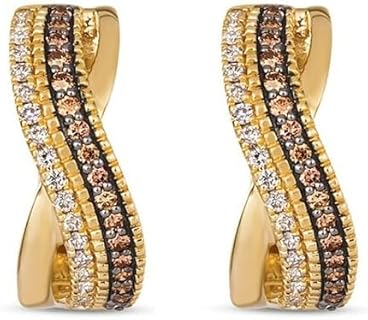 2.50 Ct Round Cut Simulated Brown chocolate Diamond & White Diamond Women's Wedding Huggie Hoop Earrings 14K Yellow Gold Plated 925 Sterling Silver.