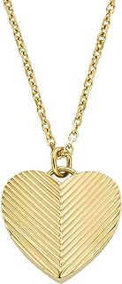 Lobster Clasp Fossil Women's Pendant Watch Necklace + Cable Chain + Gold-Tone Stainless Steel For Her + Heart Shaped Design