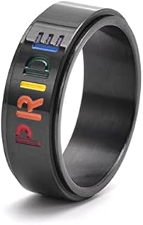 8mm Rainbow Spinner Pride Ring Wedding Engagement Band Stainless Steel Anxiety Colorful Rotate Ring for Mens Women