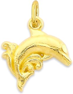 Women's 10k Yellow Gold Dolphin Micro Charm Bracelet with Jump-Ring Clasp, Beach Inspired Animal Design, Made in USA