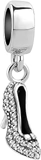 QeenseKc Sparkling Cinderella's Stiletto Shoe Dangle Charm Pave High Heel shoes Bead fit Pandora Bracelet