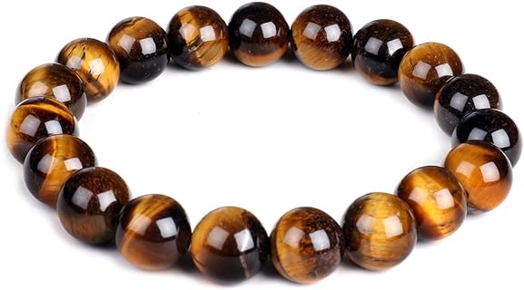 Versatile Elastic Beaded Bracelet with 10mm Natural Tiger Eye Gemstones for Men & Women - Enhances Confidence and Positivity