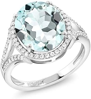 Gem Stone King 925 Sterling Silver 12X10MM Oval Gemstone Birthstone Halo Engagement Ring | Wedding Anniversary Promise Ring For Women | Available In Size 5,6,7,8,9