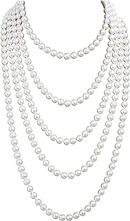 Cizoe 1920s Pearls Necklace Fashion Faux Pearls Gatsby Accessories Vintage Costume Jewelry Cream Long Necklace for Women