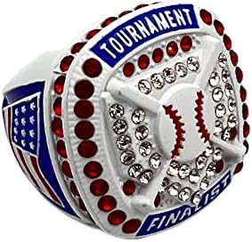 Gold-Plated Quartzite Baseball Wedding Ring, Size 9 - Home Plate Finalist Design with White, Red & Blue