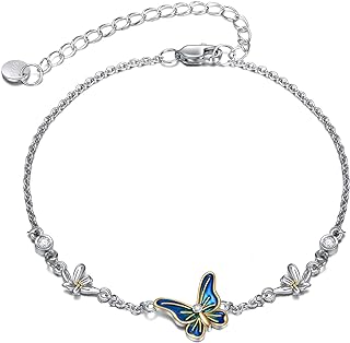 YAFEINI Butterfly Anklet for Women Girls Sterling Silver Butterfly Daisy Anklet Bracelet Jewelry Gifts for Women Girls