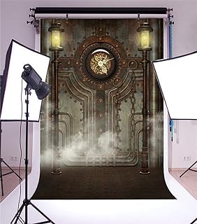 DASHAN 5x7ft Polyester Antique Vintage Steampunk Backdrop Industrial Gear Metal Clock Old Metal Gearwheel Photography Background Steam Machine Nostalgia Iron Chain Pipelines Adult Photo Studio Prop