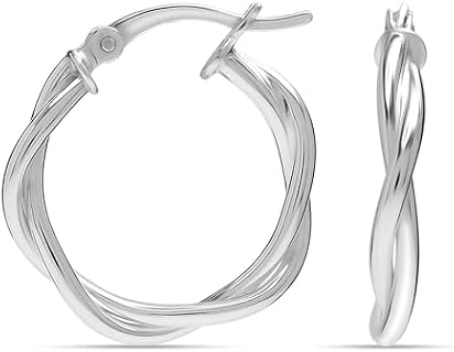 LeCalla 925 Sterling Silver Hoop Earrings Round Twisted Italian Double Layered Click-Top Earring Hoops for Women