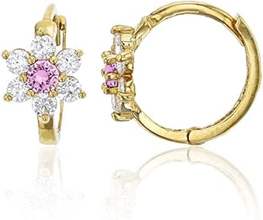 14K Yellow Gold & Cubic Zirconia Daisy Hoop Huggie Earrings, Versatile Design for Women & Girls, Safe for Sensitive Skin
