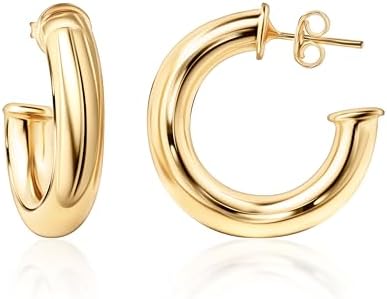 Barzel 18K Gold Plated, 5mm Thick Open Hoop Brass Earrings for Women, Push Back - Versatile Chunky Design in 4 Sizes, High Polish Finish - Made in Brazil