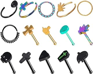 WASOLIE Stainless Steel Nose Rings Studs Piercing Jewelry Colorful Set Septum 20G For Women And Men Jewelry.