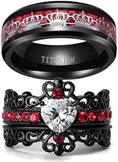 ringheart Crown Rings His and Her Ring Couple Rings Matching Ring 1ct CZ Womens Wedding Ring Sets Titanium steel Mens Wedding Bands