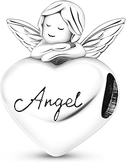 NUJIFFY 925 Sterling Silver Charms Beads for Bracelets & Necklaces, Angel Design Heart Shaped Cute Charm Birthday Gifts Pendant Jewelry for Women Men Teens