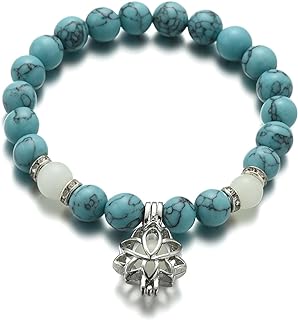 Glow in the Dark Turquoise Bead Bracelet with Lotus Charm Design for Women - Comfortable Fit Natural Stone Jewelry Gift for Teen Girls