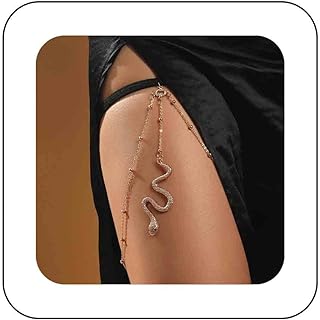 Alloy Crystal Snake Body Chain, Gold Stretch Thigh Chain, Sexy Boho Body Harness Jewelry for Women and Teen Girls, Unique Design