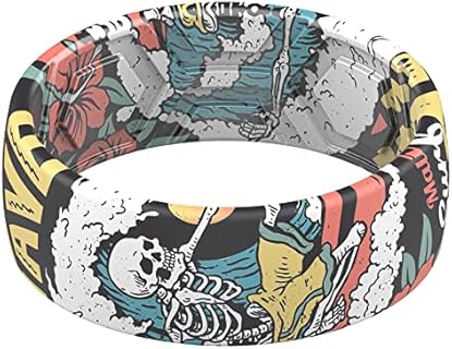 ThunderFit Silicone Wedding Rings for Men, Breathable Printed Design Rubber Engagement Bands 8mm Wide 2mm Thick