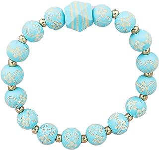 Handmade Beaded Boho Bracelet with Bead Chain by Hadico - Blue Wooden Charm Bracelet - Excellent Girls Jewelry Gift