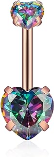 Gabry&jwl Love Belly Button Rings Double Heart Zircon 14G 316L Stainless Steel Navel Ring CZ Belly Rings Piercing Jewelry