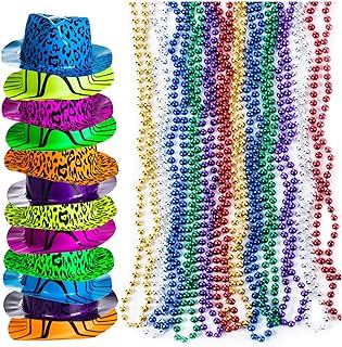 Tigerdoe Party Favors - Neon Hats with Bead Necklaces (Total 48 PC) - Neon Glow Hats - 80s Theme Party Supplies