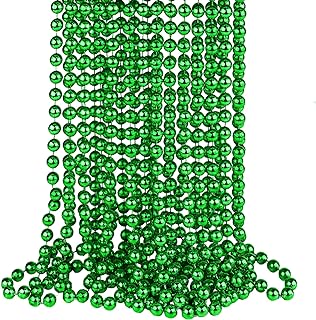12 mm Metallic Green Bead Necklaces, 15pcs 33 Inch Mardi Gras Beads Bulk Round Beaded Necklaces Costume Necklace for Mardi Gras Party Christmas Festive Events, Party Favors
