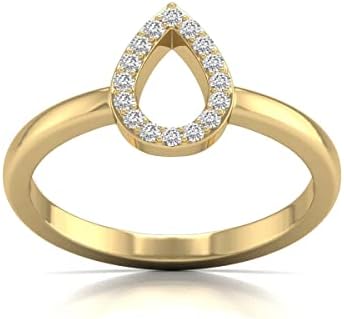 0.16 Carat TW Round Cut Natural Diamond Fashion Pear Shape Ring for Women in 14K White and Yellow Gold - Jewelry for Wedding, Anniversary, Engagement, and Birthday Gift