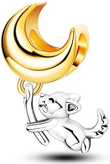 NUJIFFY 925 Sterling Silver Charms Beads for Bracelets & Necklaces, Dog Moon Design Puppy Shaped Cute Charm Birthday Gifts Pendant Jewelry for Women Men Teens