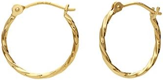 14k Yellow Gold Twisted Round Hoop Earrings