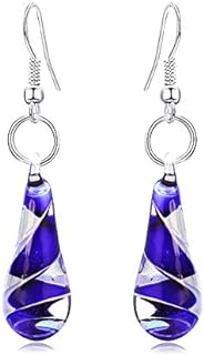 Handmade Water Drop Shape Spiral Lampwork Fashion Glass Bead Pendant Dangle Earrings