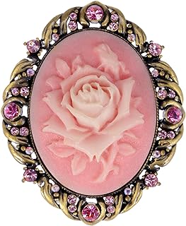 Alilang Vintage Inspired Antique Reproduct Rose Pink Crystal Flower Cameo Pin Brooch