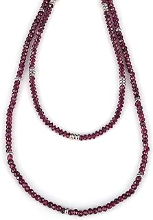 (3mm Faceted Red Garnet Gemstone Designer Necklace For Women Beaded Choker With 925 Sterling Silver 20Inch For Christmas and Valentine's Day