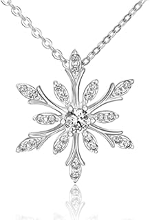 Lobster Clasp Sterling Silver Snowflake Necklace with Cubic Zirconia on a Rolo Chain, Ideal for Women and Teen Girls – Elegant and Unique Design